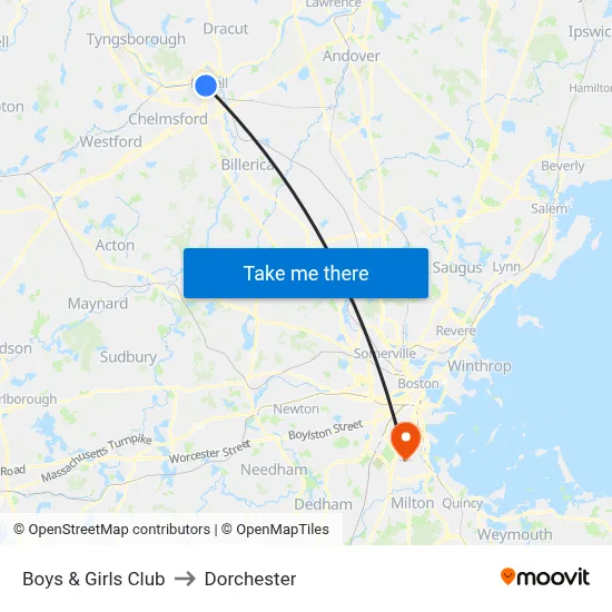 Boys & Girls Club to Dorchester map