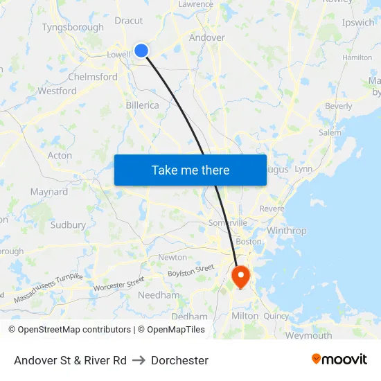 Andover St & River Rd to Dorchester map