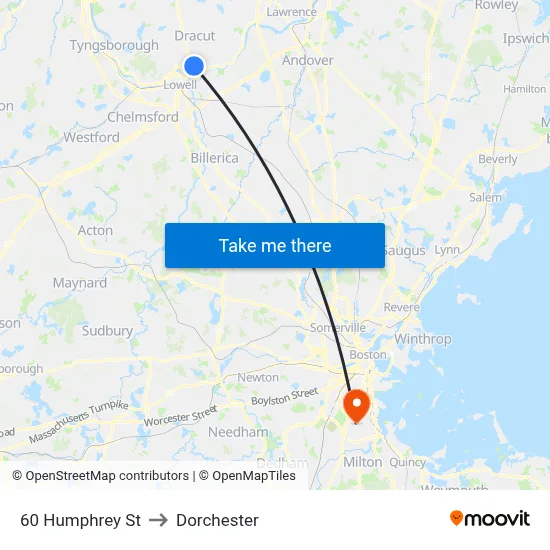 60 Humphrey St to Dorchester map