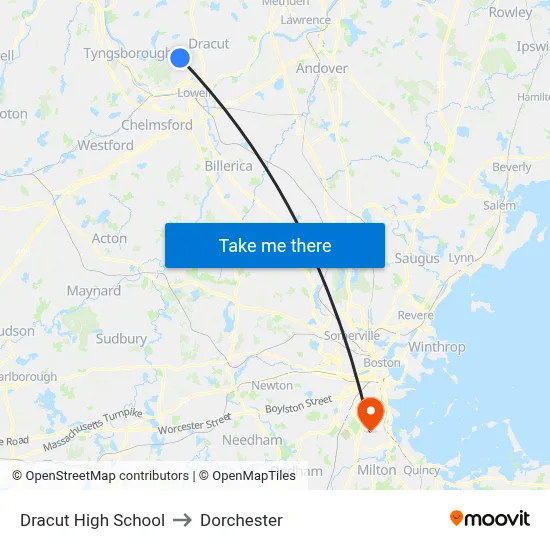 Dracut High School to Dorchester map