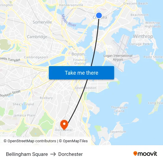 Bellingham Square to Dorchester map