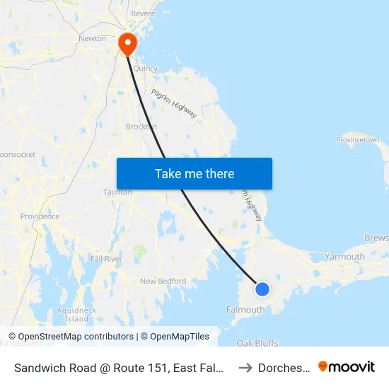 Sandwich Road @ Route 151, East Falmouth to Dorchester map