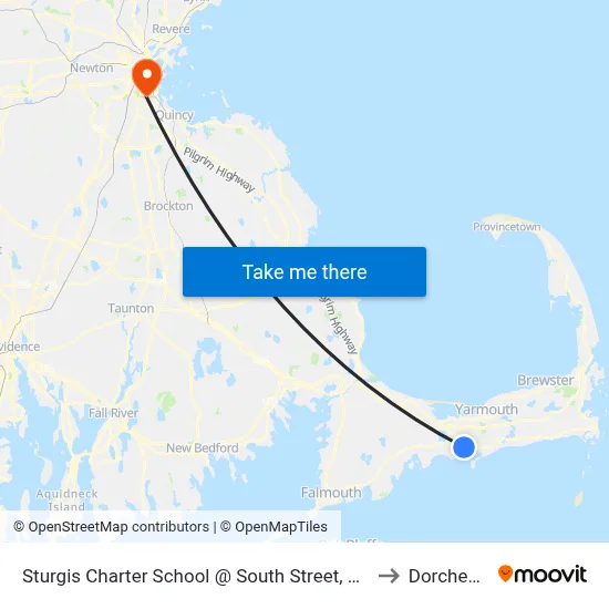 Sturgis Charter School @ South Street, Hyannis to Dorchester map