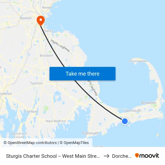 Sturgis Charter School -- West Main Street, Hyannis to Dorchester map