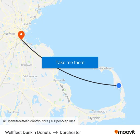 Wellfleet Dunkin Donuts to Dorchester map