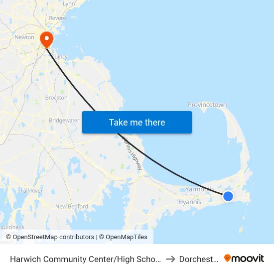 Harwich Community Center/High School to Dorchester map