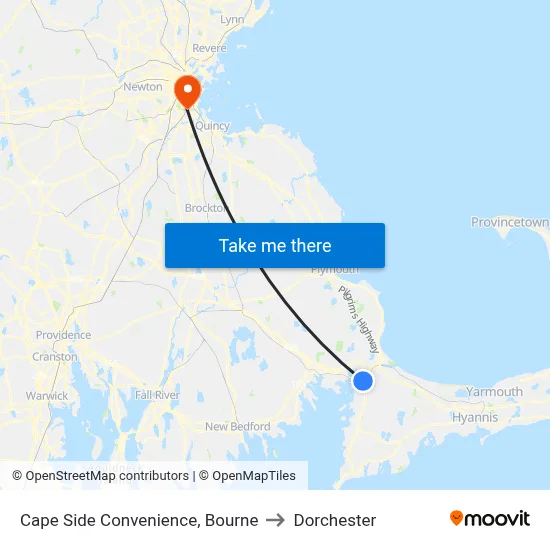 Cape Side Convenience, Bourne to Dorchester map