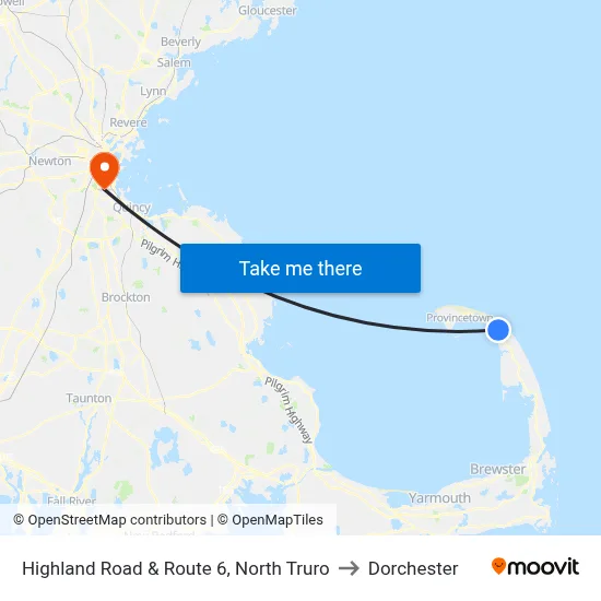 Highland Road & Route 6, North Truro to Dorchester map