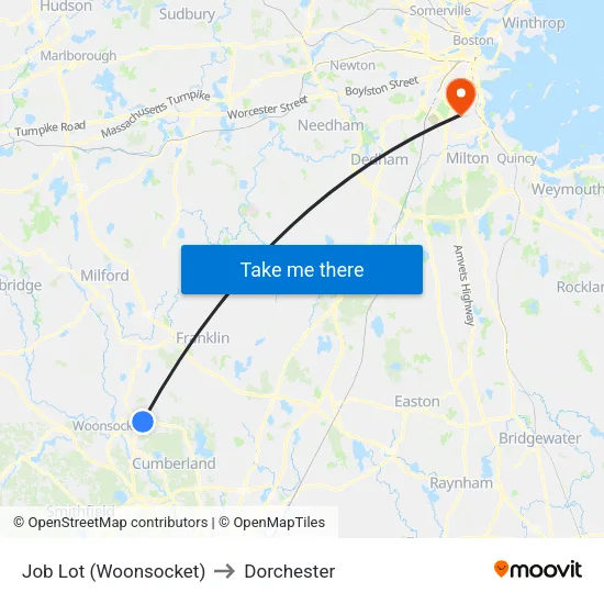 Job Lot (Woonsocket) to Dorchester map