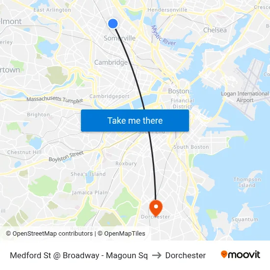 Medford St @ Broadway - Magoun Sq to Dorchester map
