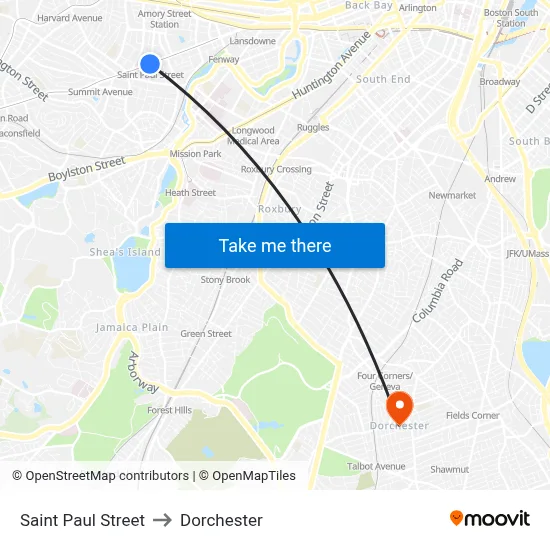Saint Paul Street to Dorchester map