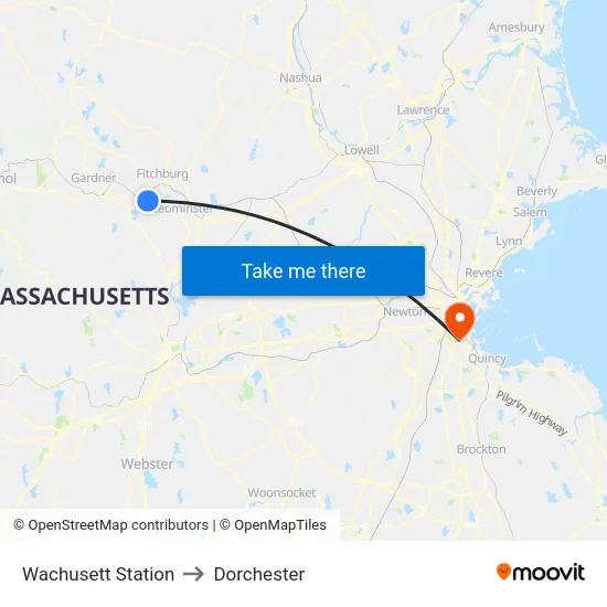 Wachusett Station to Dorchester map