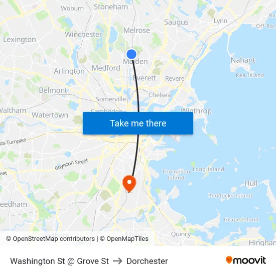 Washington St @ Grove St to Dorchester map
