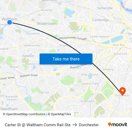 Carter St @ Waltham Comm Rail Sta to Dorchester map