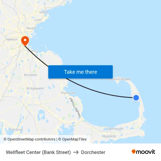 Wellfleet Center (Bank Street) to Dorchester map