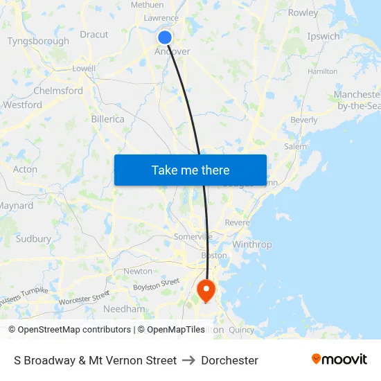 S Broadway & Mt Vernon Street to Dorchester map