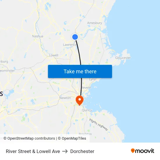 River Street & Lowell Ave to Dorchester map