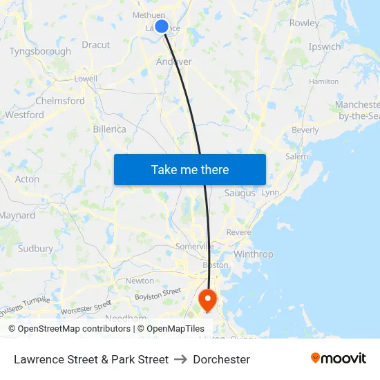 Lawrence Street & Park Street to Dorchester map