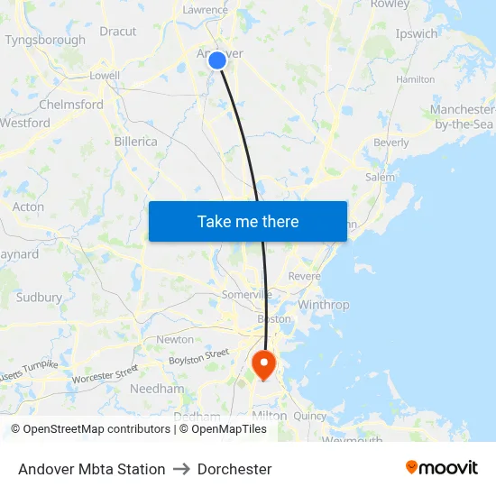 Andover Mbta Station to Dorchester map