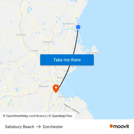 Salisbury Beach to Dorchester map