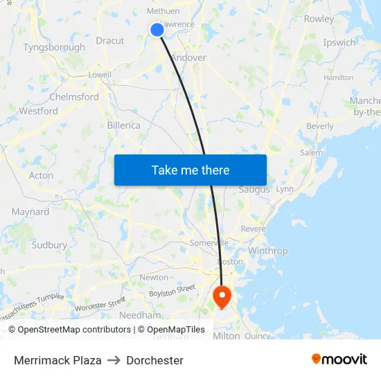 Merrimack Plaza to Dorchester map