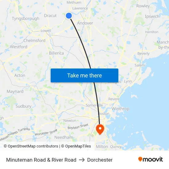 Minuteman Road & River Road to Dorchester map