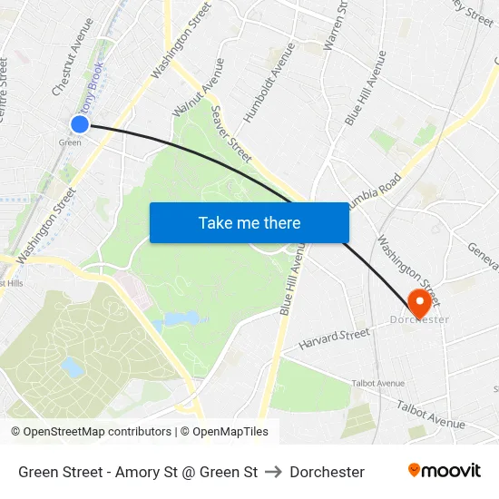 Green Street - Amory St @ Green St to Dorchester map