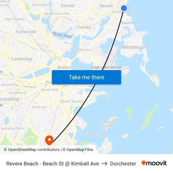 Revere Beach - Beach St @ Kimball Ave to Dorchester map