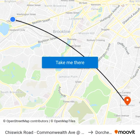 Chiswick Road - Commonwealth Ave @ Chiswick Rd to Dorchester map