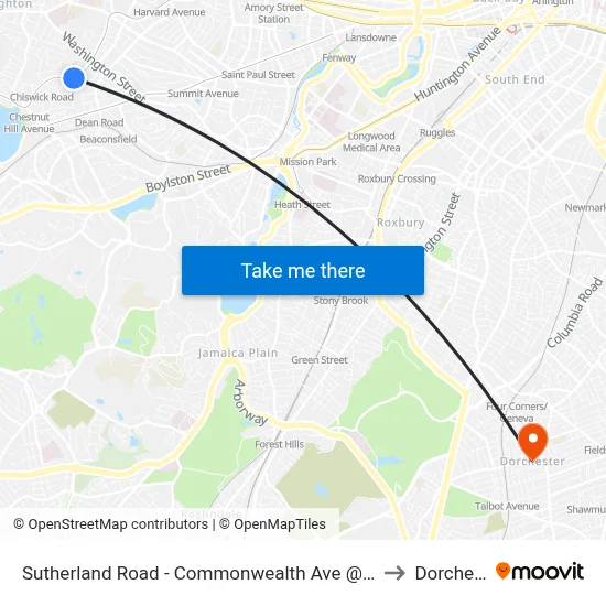 Sutherland Road - Commonwealth Ave @ Colborne Rd to Dorchester map