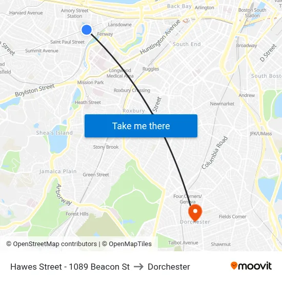 Hawes Street - 1089 Beacon St to Dorchester map