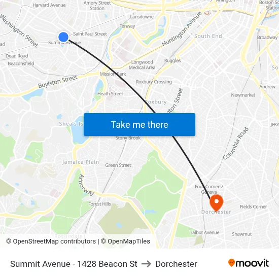 Summit Avenue - 1428 Beacon St to Dorchester map