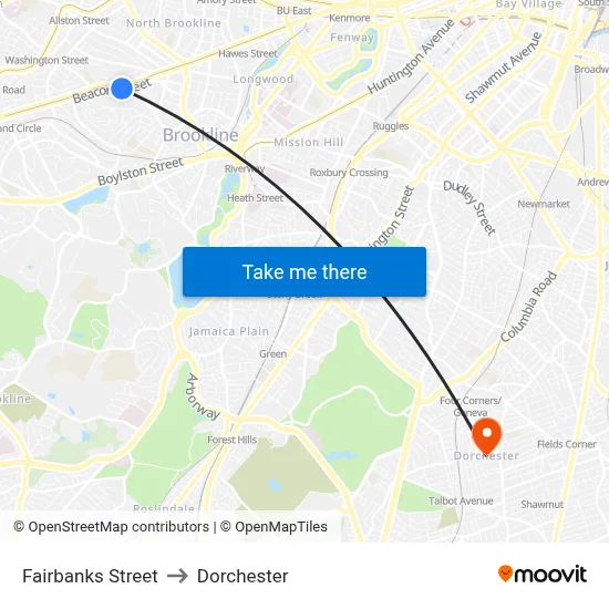 Fairbanks Street to Dorchester map