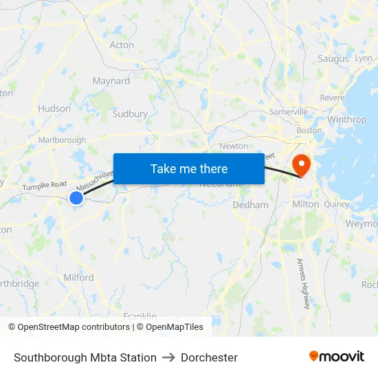 Southborough Mbta Station to Dorchester map