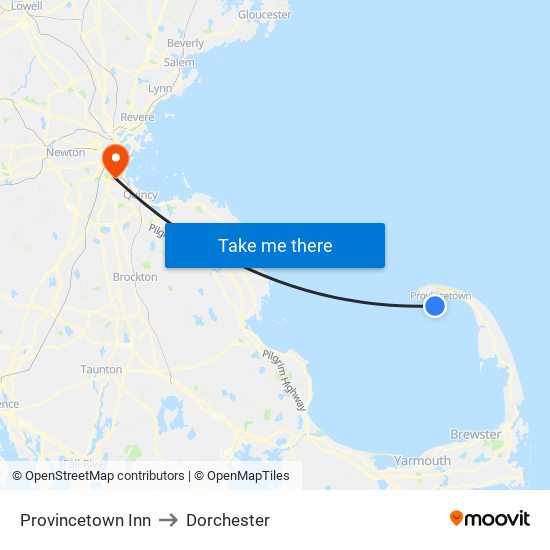 Provincetown Inn to Dorchester map