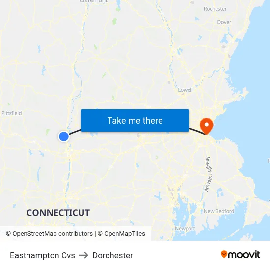Easthampton Cvs to Dorchester map