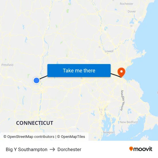 Big Y Southampton to Dorchester map