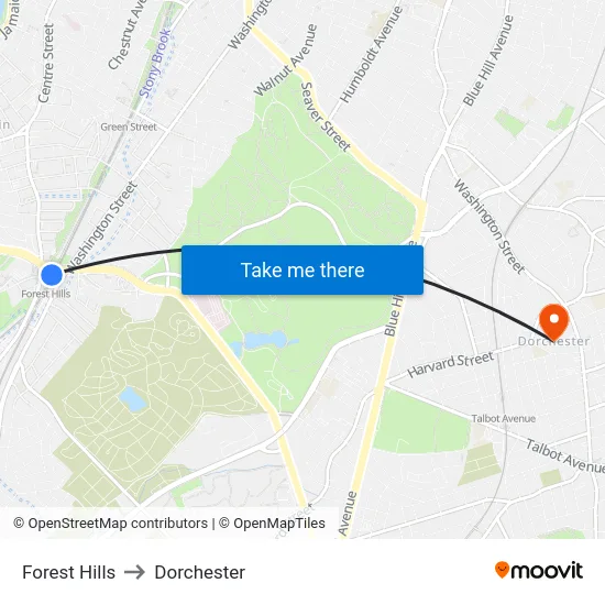 Forest Hills to Dorchester map