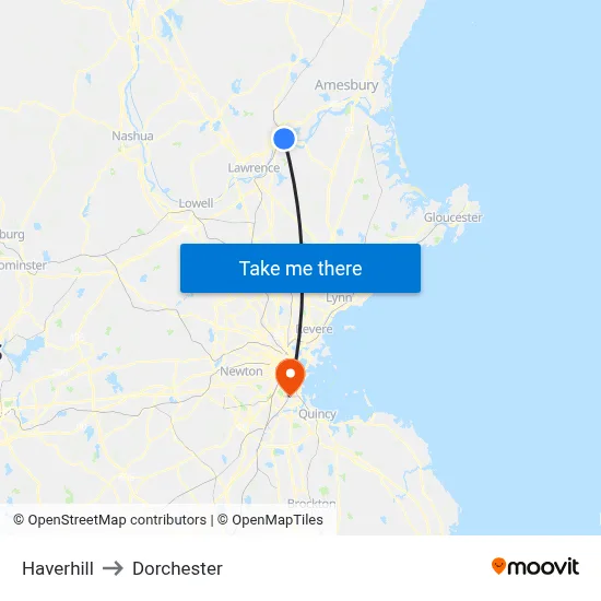 Haverhill to Dorchester map