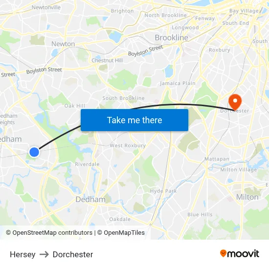 Hersey to Dorchester map