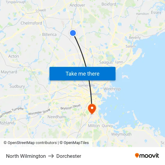 North Wilmington to Dorchester map