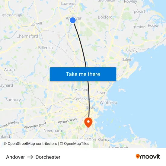 Andover to Dorchester map