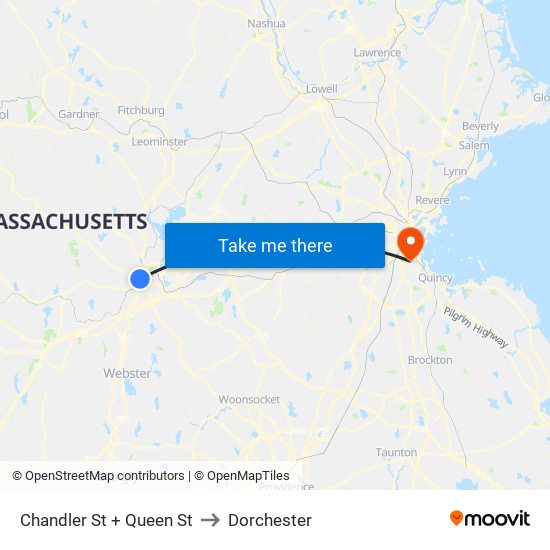 Chandler St + Queen St to Dorchester map