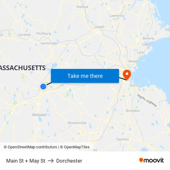 Main St + May St to Dorchester map