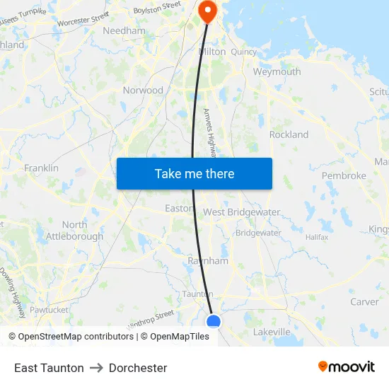 East Taunton to Dorchester map
