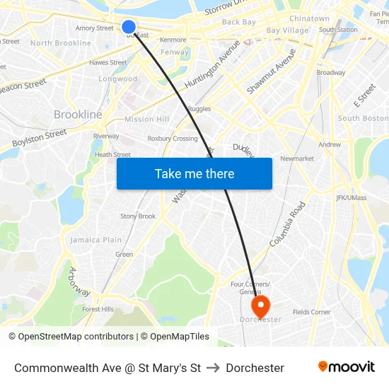 Commonwealth Ave @ St Mary's St to Dorchester map