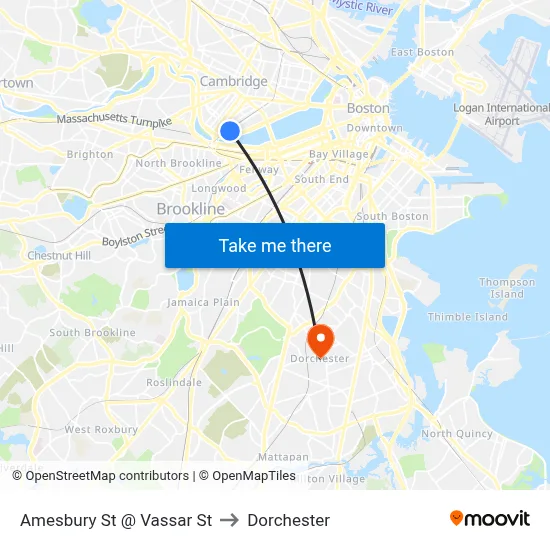 Amesbury St @ Vassar St to Dorchester map