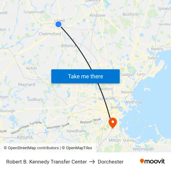 Robert B. Kennedy Transfer Center to Dorchester map