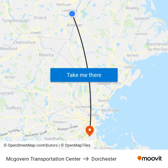 Mcgovern Transportation Center to Dorchester map