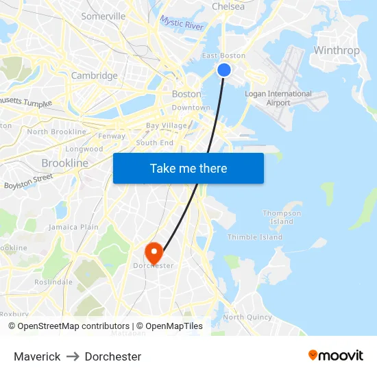 Maverick to Dorchester map